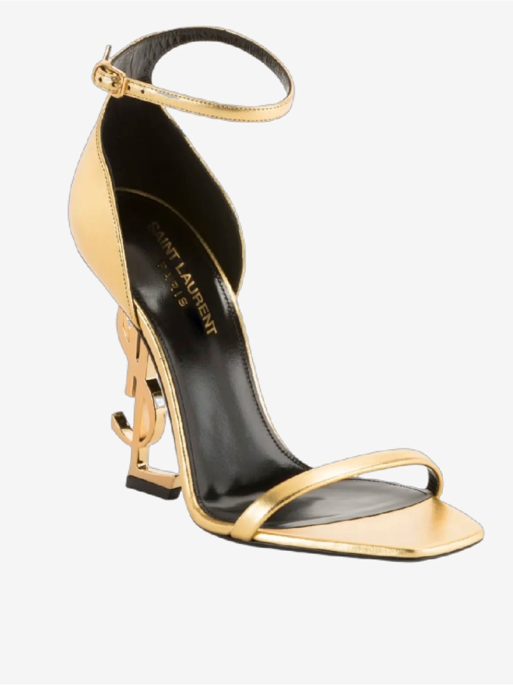 Saint Laurent Metallic Gold Leather YSL Logo Heel Sandals